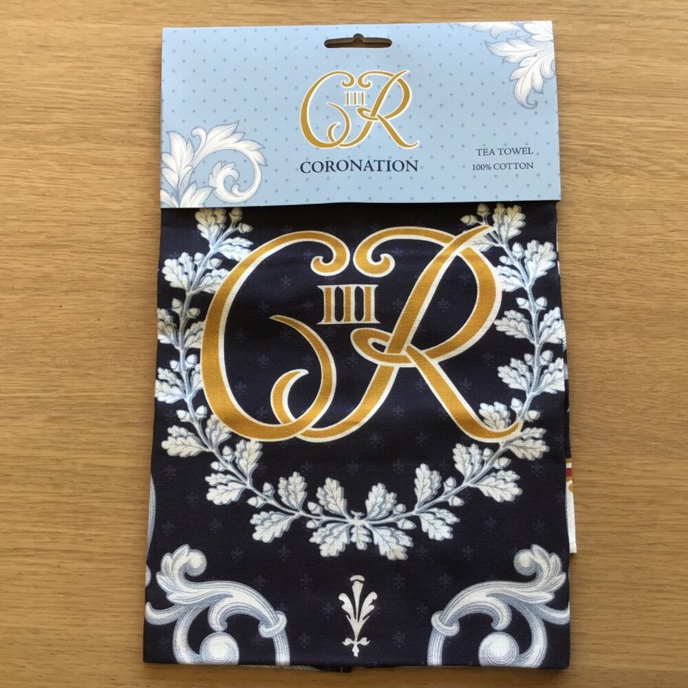 King Charles III Coronation Tea Towel 2023 Temple Island Collection Dark Blue